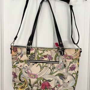 Sakroots Cream Floral Shoulder Bag with Black Straps
